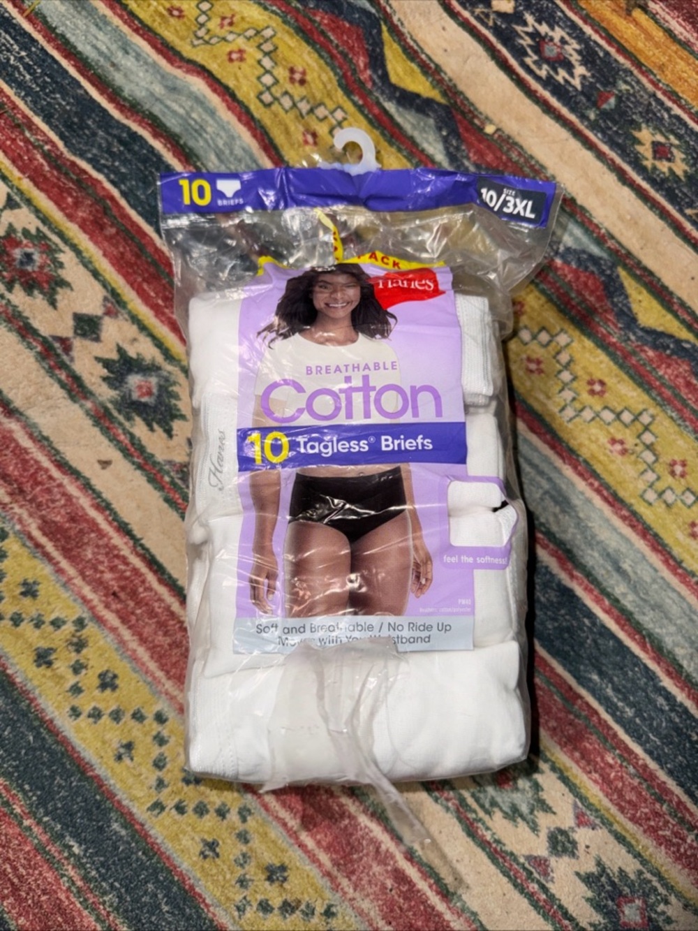 NWT Hanes Cotton Briefs Panties Size 10/3XL Tagless Breathable 8 of 10 Pack